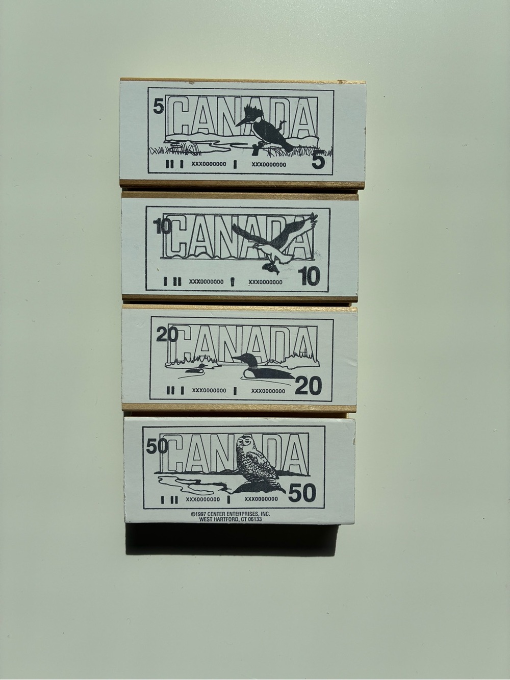 Vintage 1997 Canadian Currency Rubber Stamps Set of 4 -Unused